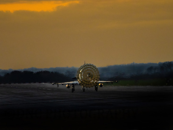 Typhoon FGR4 ZK347 lands with chute out