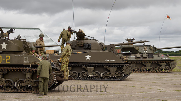L-R M5A1 Stuart VI light Tank, M4A3E4 Sherman, M36 Jackson Tank Destroyer