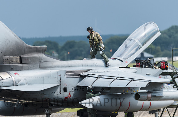 Navigator inspects the airframe of ZG779 during Hot Pit