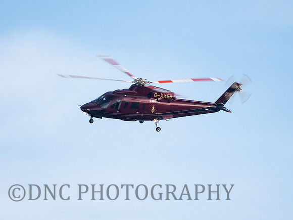 Prince of Wales arrives at RAF Coningsby aboard Sikorsky S-76C G-XXED "Rainbow1R"