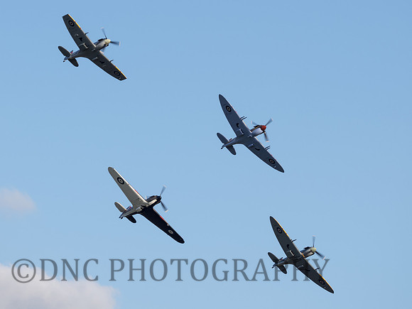 Spitfires LF.MkVb EP120, LF.MkVC JG891,  F.MkVc EE602, Hurricane Mk1 P2902