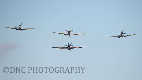 Spitfires LF.MkVb EP120, LF.MkVC JG891,  F.MkVc EE602, Hurricane Mk1 P2902