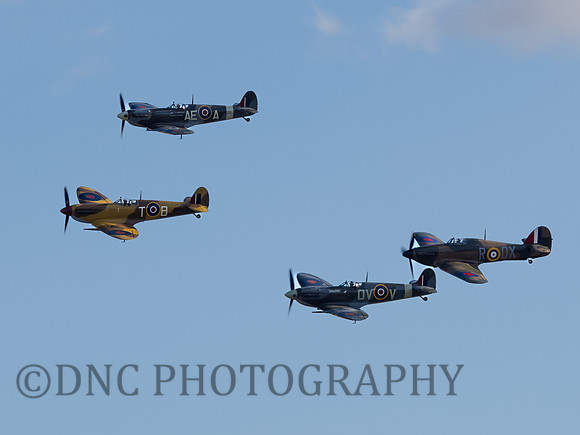 Spitfires LF.MkVb EP120, LF.MkVC JG891,  F.MkVc EE602, Hurricane Mk1 P2902