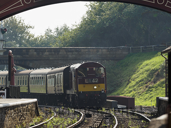 Class 20 20142 'Sir John Betjeman' London Transport passing through Goathland station 26th September