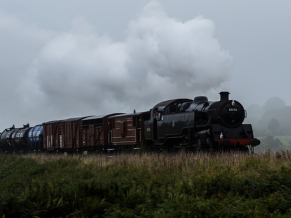 Std 4 2.6.4T 80136 on the freight approaches Moorgates 26th September