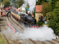 8F 48305 departs Goathland station 26th September