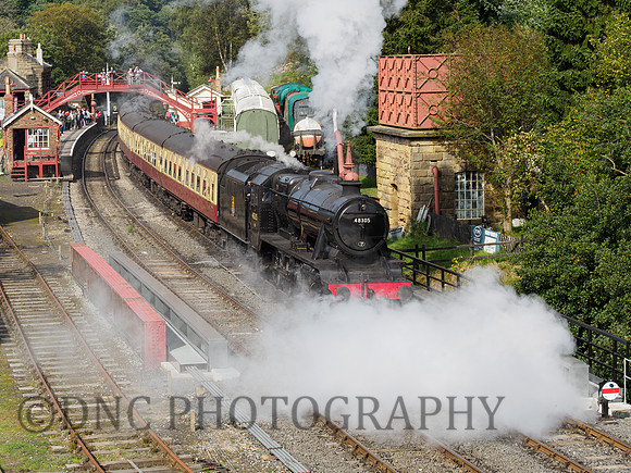 8F 48305 departs Goathland station 26th September