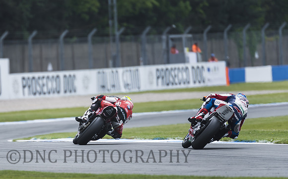 Josh Brookes BMW S1000RR leads Michael van der Mark Honda CBR1000RR SP.