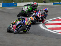 Andrea Locatelli Pata Yamaha YZ-F R1 leads Toprak Razgatiloglu Pata Yamaha YZ-F R1 & Luca Mahia Pucetti Kawasaki ZX-10RR