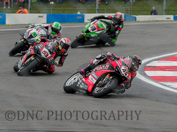 Scott Redding Aruba.it Ducati leads Tito Rabat Barni Ducati Eugene Laverty BMW & Luke Mossey Pedercini Kawasaki