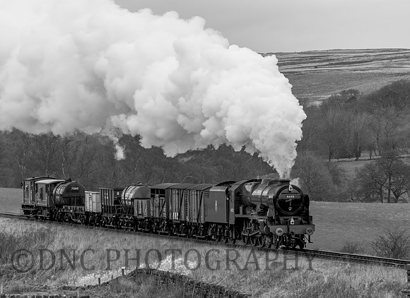 LMS 46100 Royal Scot approaches Moorgates with a freight train.