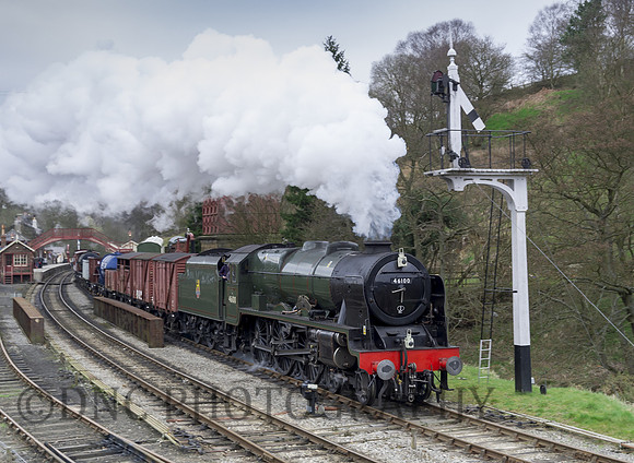LMS 46100 Royal Scot through Goatland Station with the freight