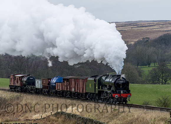 LMS 46100 Royal Scot approaches Moorgates with a freight train