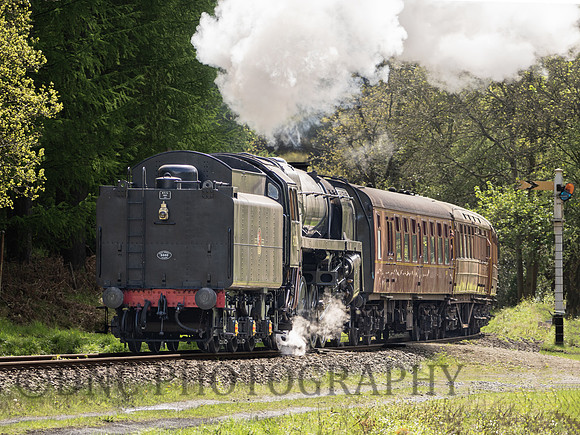 BR 9F 92134 passes Plate layers Cottages 10th May 12.00 ex Pickering