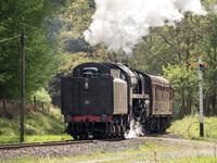 BR 9F 92134 passes Plate layers Cottages 10th May 12.00 ex Pickering
