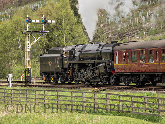 BR 9F 92134 departs Levisham 9.00 ex Pickering 10th May