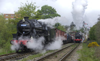Black 5 45066 (45428) waits for LNER Q6 63395 leaves Goathland with the 09:31 from Grosmont