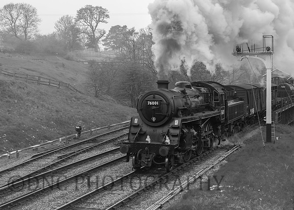 BR Std 4 76001 (76079) passes through Goathland station with the freight