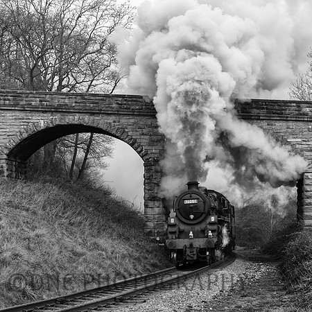 BR Std 4 76001 (76079) passes under the bridge at Darnholm