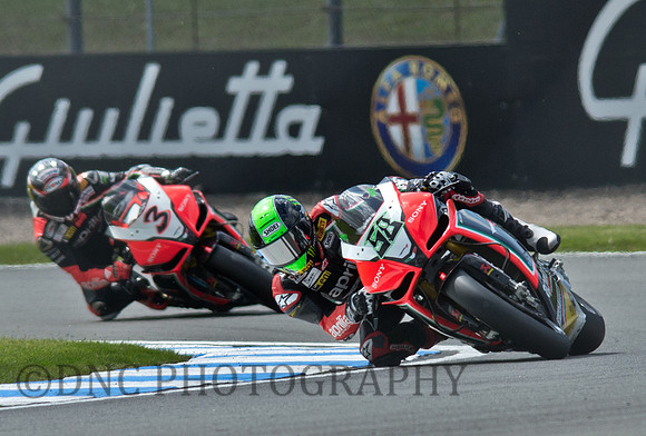 Eugene Laverty leads team mate Max Biaggi Aprilia Racing Team Aprilia RSV4 Factory