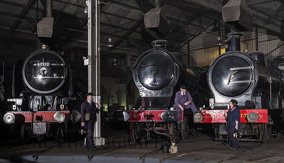 A2 60532 Blue Peter, D11 506 Butler Henderson & J17 8217 Inside the Roundhouse
