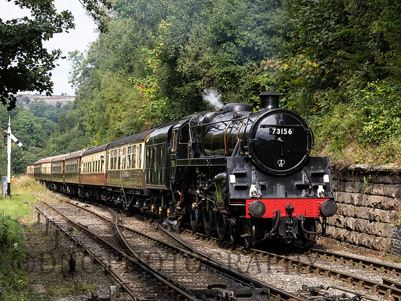 BR Std 5 73156 approaches Goathland Station with the Moorlander Pullman