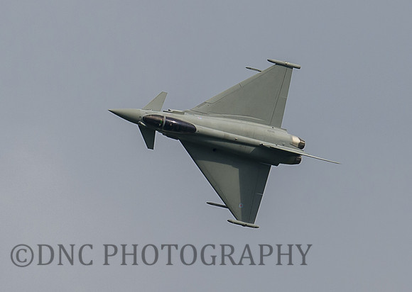 Euro Fighter Typhoon FGR4 AX352 displays above RAF Marham