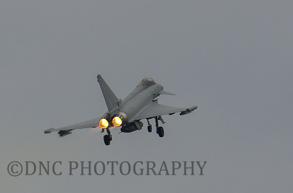 Euro Fighter Typhoon FGR4 AX352 displays above RAF Marham