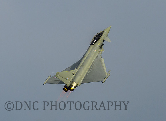 Euro Fighter Typhoon FGR4 AX352 displays above RAF Marham
