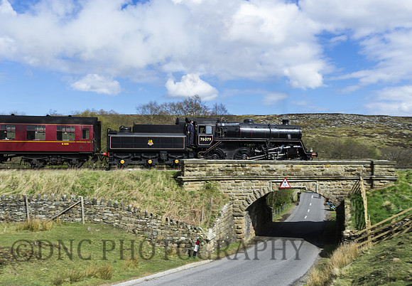 BR Std 4 76079 crosses the bridge at Moorgates with the 14.50 departure from Goathland