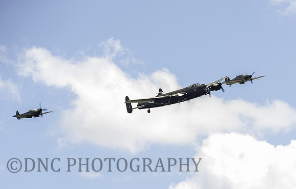 BBMF Lancaster, Spitfire and Hurricane form up.
