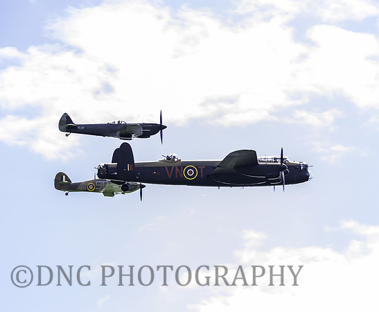 BBMF Lancaster, Spitfire and Hurricane depart.