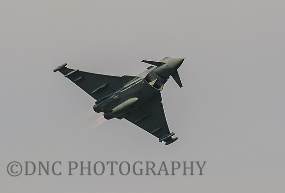 Euro Fighter Typhoon FGR4 ZK352 displays above RAF Marham