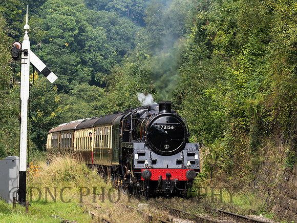 BR Std 5 73156 climbs towards Goathland Station with the Moorlander Pullman
