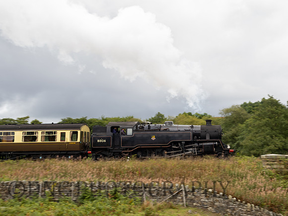BR Std 4MT 80136 passing Moorgates 18th September with the Pullman Diner.
