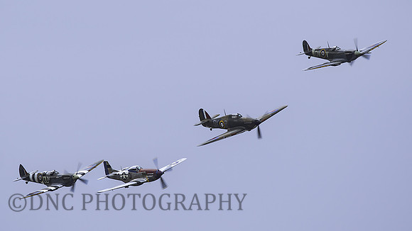 Supermarine Spitfire T.IX ML407, North American P-51D Mustang Jersey Jerk 44-15152, Hawker Hurricane Mk1 P2902, Supermarine Spitfire Mk.Vc EE602, North American P-51D Mustang “Jersey Jerk” 44-15152