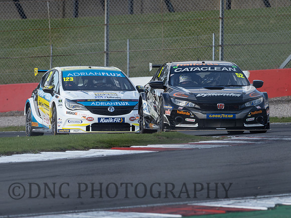 Gordon Sheddon Halfords Racing with Cataclean  Honda Civic Type R leads Dan Lloyd Vauxhall Astra